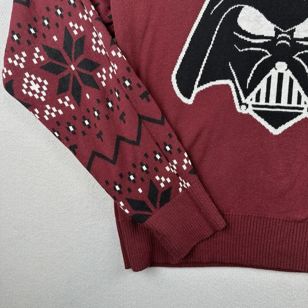 Disney 100 Starwars Round Neck Pullover Sweater Mens M Burgundy Cotton Blend